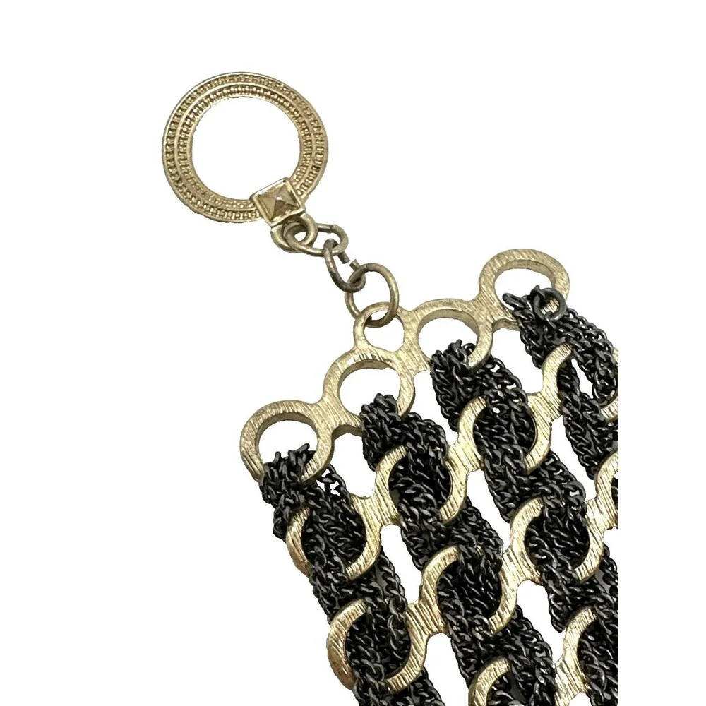 Banana Republic Chain Link Bracelet Black Woven Mesh Gold Tone Accent 7 1/4